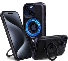 Чехол Leather Stand с подставкой MagSafe для iPhone 13 цвет Черный