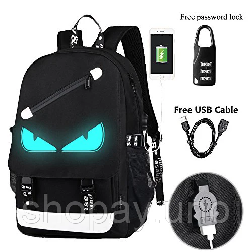 Міський рюкзак 46х30х14 см на 35 л з USB-портом / Рюкзак Music с USB светящийся в темноте New Eyes | Зображення 1