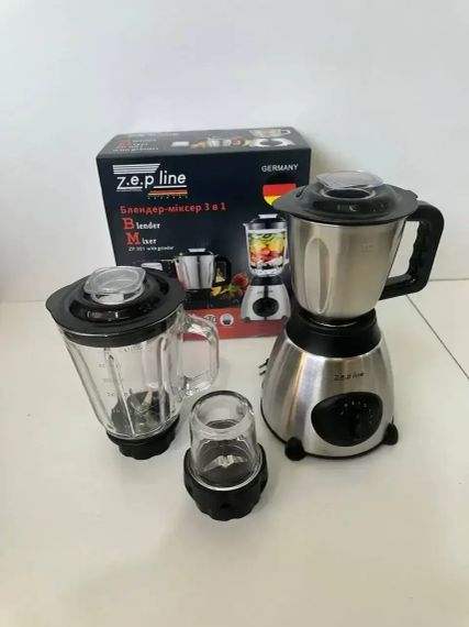 ОЧЕНКА! Блендер з кавомолкою та м'ясорубкою зі скляною чашею 3в1 Zepline ZP-081 (Плохе паковання 3099) | Зображення 4