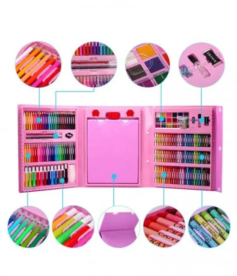 Голубой Набор для рисования в чемодане с мольбертом 208 предметов | Зображення 3