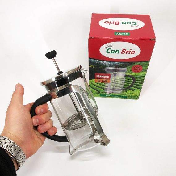 Френч-прес Заварник для чаю та кави Con Brio CB-5560 600 мл, Чайник самовар скляний для заварки | Зображення 2