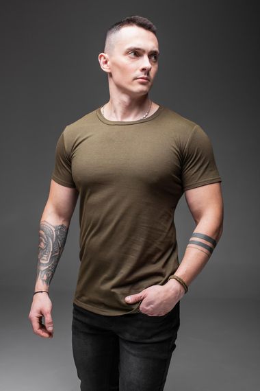 Мужская классическая базовая хлопковая футболка RA938 размер S, цвет хаки | Зображення 1