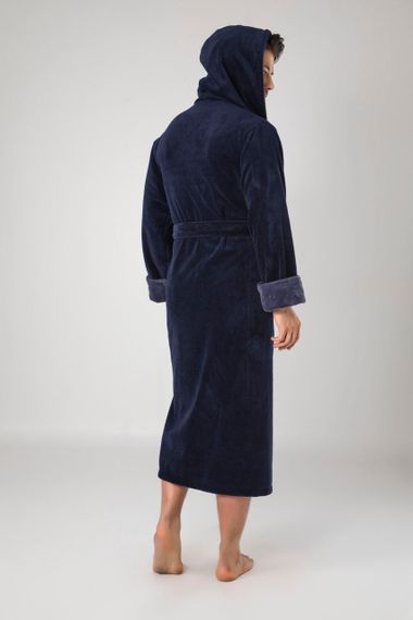 Чоловічий халат Nusa 1145 з капюшоном, темно-синій M | Зображення 1