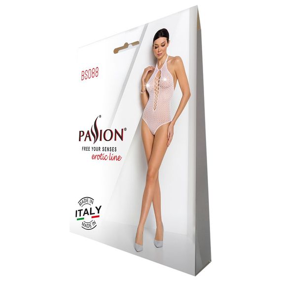 Бодістокінг з декольте Passion BS088 white, імітація корсетної шнурівки, One size | Зображення 5