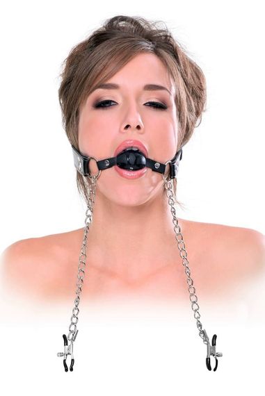 Кляп та затискачі для грудей Fetish Fantasy Series Deluxe Ball Gag and Nipple Чорний One Size