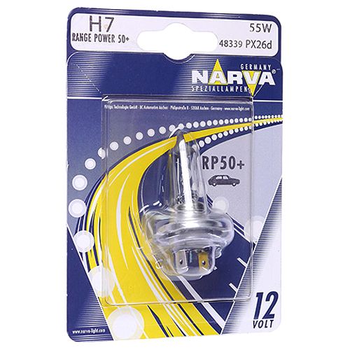 483394000 NARVA Лампа H7 12V 55W PX26D (+50%) (блістер 1 шт.) RANGE POWER 50+