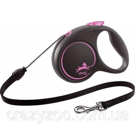 Поводок-рулетка Flexi Black Design М трос 5 м Розовый