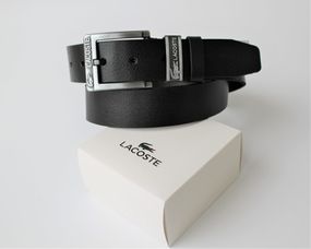 Чоловічий ремінь Lacoste натуральна шкіра чорний