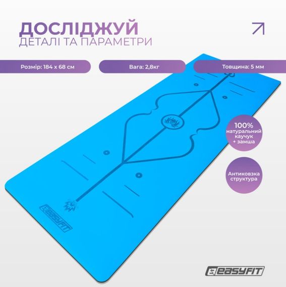 Килимок для йоги професійний EasyFit каучук 5 мм Синій (EF-1925-BL) | Зображення 1
