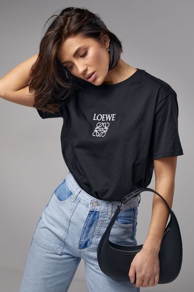 Трикотажная женская футболка с надписью Loewe - черный цвет, L (есть размеры) | Зображення 5