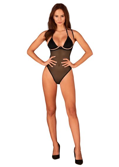 Прозрачное боди Obsessive Selinne teddy XS/S Black, мелкая сетка, двойные бретели | Зображення 5