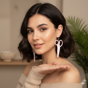 Серьги ножницы канцелярские розовые