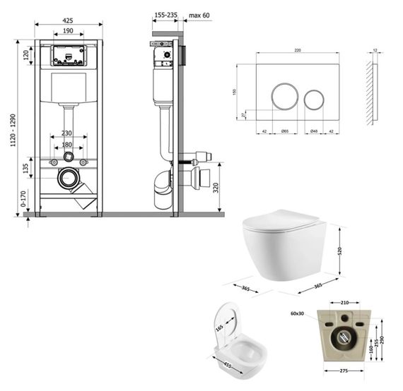 Набір Qtap Nest 4 в 1 підвісний унітаз Robin Ultra Quiet 520x365x365 + комплект інсталяції QT13332381AW47502 | Зображення 1