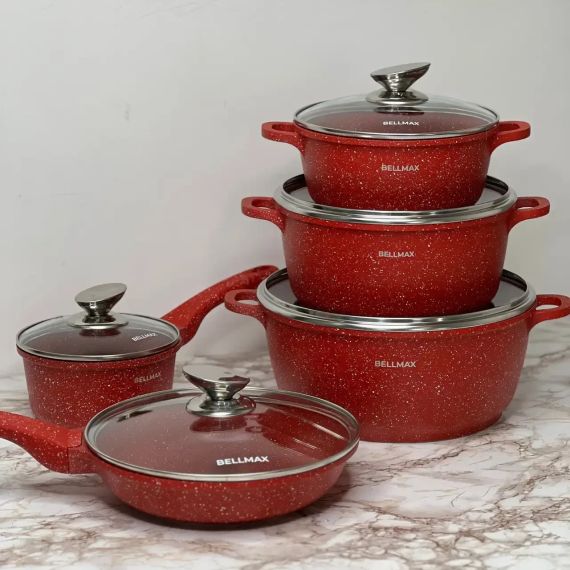 Набір посуду з гранітним антипригарним покриттям BellMax BM-305 з 12 предметів червоний