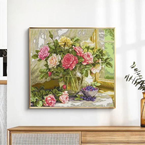 Набор для вышивания по нанесённой на канву схеме "Blueberryes and Vase". AIDA 14CT printed 61*57 см | Зображення 9