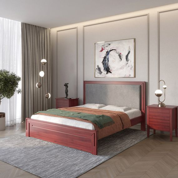 Двоспальне дерев&#039;яне ліжко Mebigrand Торонто Т4 Махонь/Аляска 93 (сірий) 140х200 см (MBG-9283)