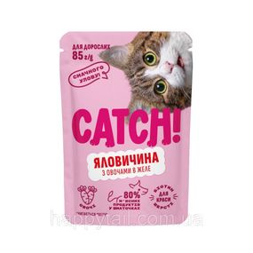 Корм вологий Catch! для дороcлих котів з яловичиною та овочами в желе 85 г