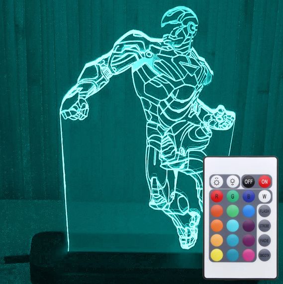 Акриловий світильник-нічник з пультом 16 кольорів Залізна Людина tty-n000032