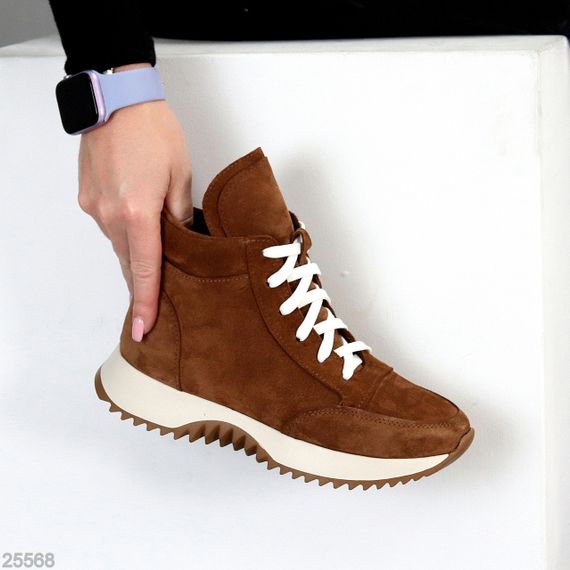 Шикарні замшеві спортивні руді черевики на флісі 38