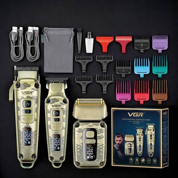 Комплект 3 в 1 машинка для стрижки, триммер та електробритва VGR V-642 Золото