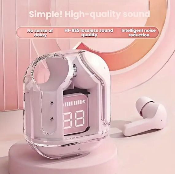 T2 TWS Беспроводные Bluetooth-наушники с цифровым дисплеем и Hi-Fi звуком. Чёрные Розовый | Зображення 3