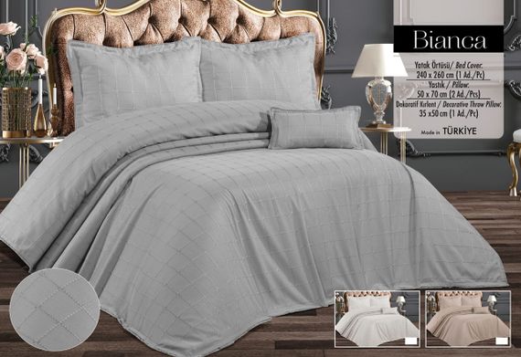 Покривало з бахромою Kayra 240х260 см. Bianca сіре | Зображення 1