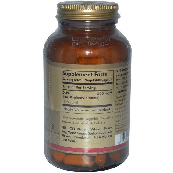 Фенілаланін Solgar DLPA Free Form 500 mg 100 Veg Caps | Зображення 1