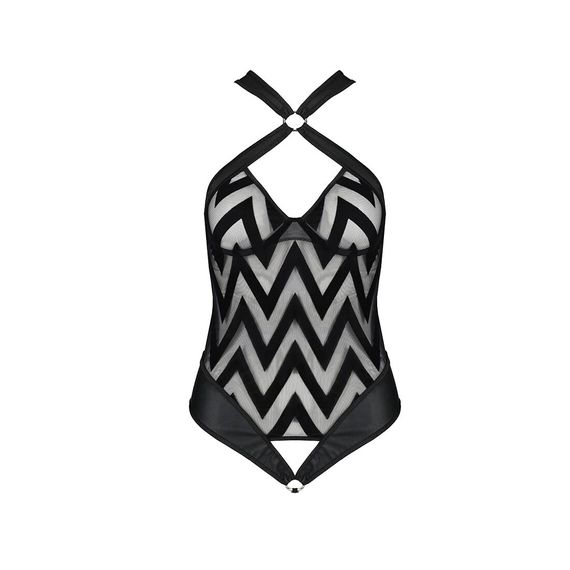 Сітчастий боді з халтером та ритмічним малюнком Passion Hima Body L/XL, black | Зображення 2