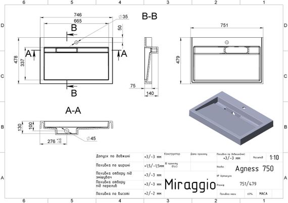 Умивальник AGNESS 750 Miraggio | Зображення 1