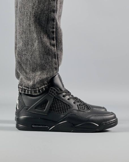 Кросівки зимові чоловічі Air Jordan 4 Retro Fleece Termo All Black Leather , В'єтнам 44 28.5 см | Зображення 1