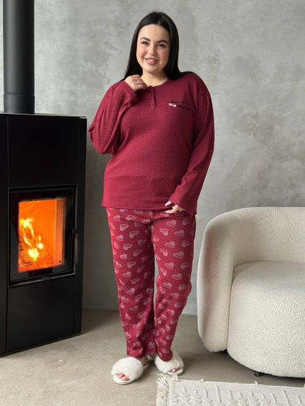 Тепла жіноча бордова піжама PLUS SIZE з мікрофлісу | Зображення 3
