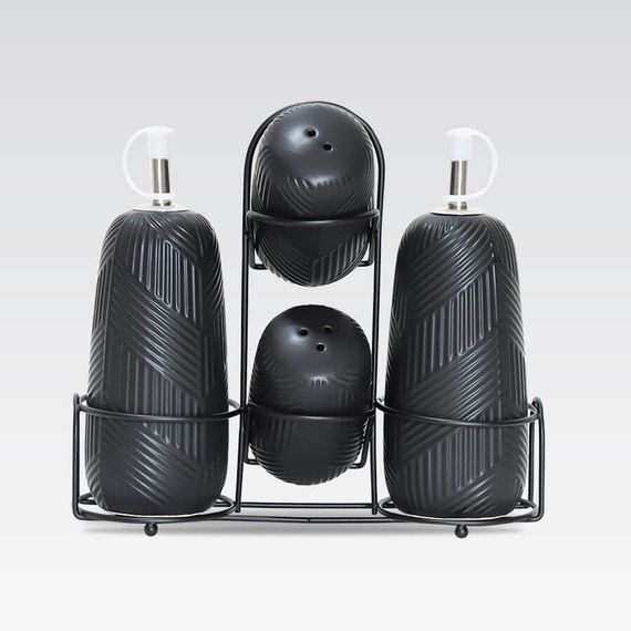 Набор для специй Maestro MR-20003-04S Geometry Black 4 керамические емкости с подставкой