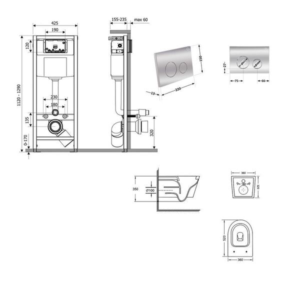 Готове рішення Qtap для ванної кімнати: підвісний унітаз Swan Ultra Quiet 520x360x320 + комплект інсталяції Nest 4 в 1 (кругла | Зображення 1