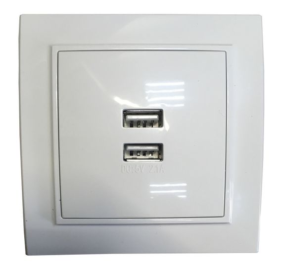 Розетка внутренней установки 2 USB 2.1A белая IP20 Malta Ny95000955 | Зображення 1
