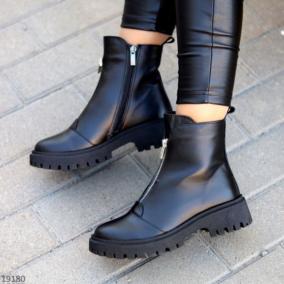 Базові повсякденні чорні зимові черевики натуральна шкіра | Зображення 1