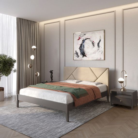 Двоспальне дерев'яне ліжко Mebigrand Нью-Йорк ДК Графітовий (RAL9011)/Аляска 23 (Бежевий) 180х190 см (MBG-10213)