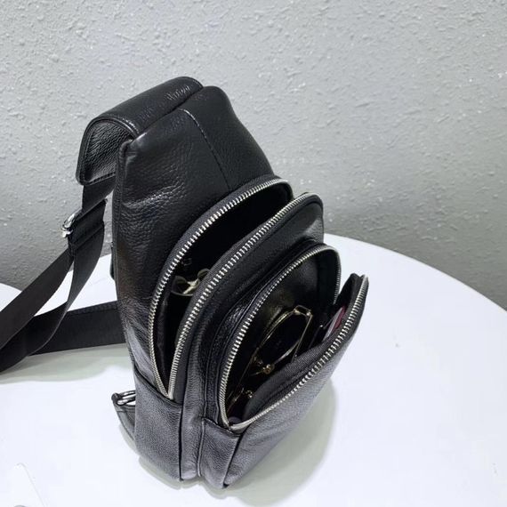 Слінг шкіряний чоловічий на плече чорний  TIDING BAG TH-73583 | Зображення 6