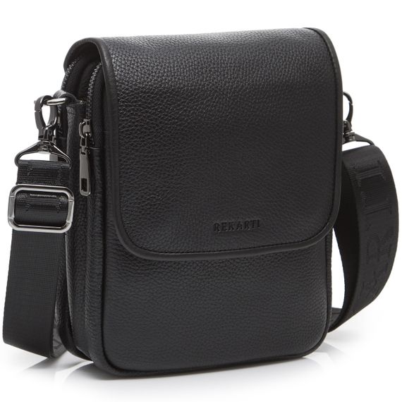Шкіряна чоловіча сумка-месенджер через плече чорна Tiding Bag TD-23433