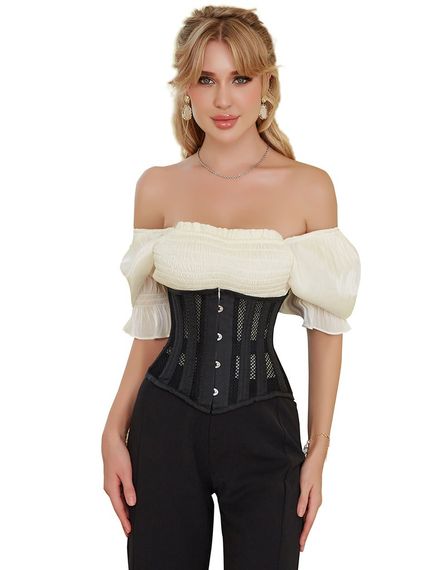 Корсет із сітки Star Night Steel Bones Grid Corsets з гачками і шнурівкою, чорний, L (без коробки) | Зображення 1