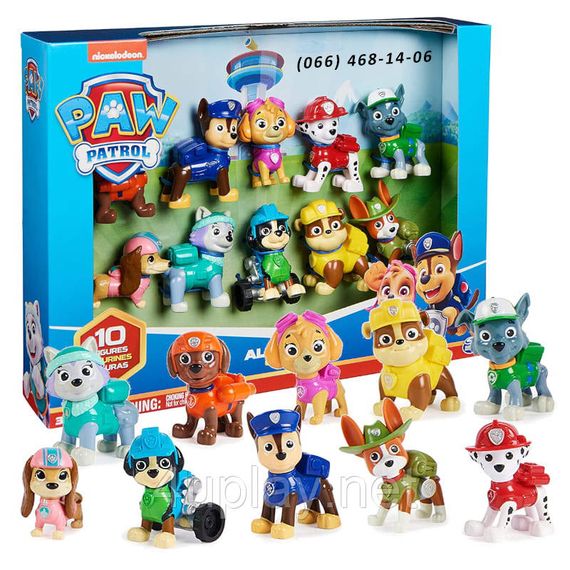 Набір з 10 фігурок Щенячий патруль: Маршал, Кремез, Гончик, Роккі, Зума, Скай, Еверест, Трекер, Ліберті, Рекс. Paw Patrol All Paws | Зображення 1