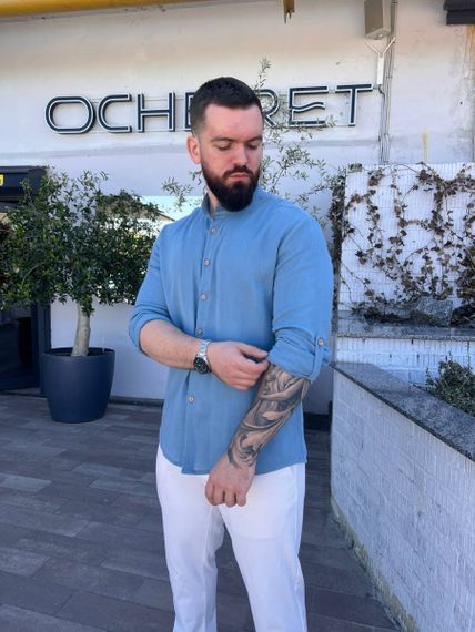 Сорочка чоловіча з мусліну 32763 3XL блакитна | Зображення 5