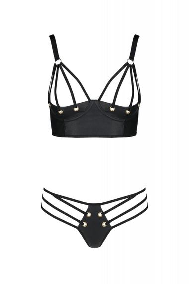 Комплект з екошкіри Passion Malwia Bikini 4XL/5XL black, з люверсами та ремінцями, бра, трусики, 4XL/5XL | Зображення 2