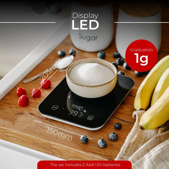 Ваги кухонні електронні Adler AD 3181 чорні до 10 кг зі скляною платформою | Зображення 7