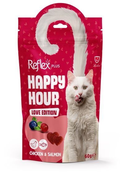 Лакомство для котов с курицей и лососем Reflex Plus Happy Hour Love Edition, 60 гр