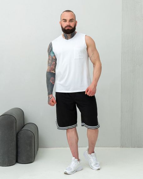 Мужской летний костюм майка и шорты BD0037 цвет белый + черный, размер М