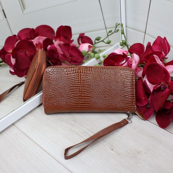 Кошелек женский большой на молнии с ручкой Терракотовый