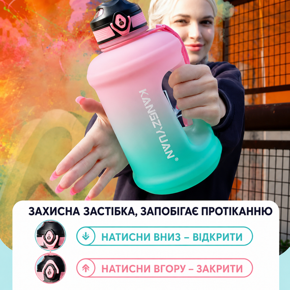 Спортивная бутылка для воды KANGZYUAN 2500 мл (2,5л) Розовый градиент (BPA Free) Tritan | Зображення 4
