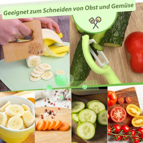 Нож детский кухонный деревянный и овощечистка, безопасный набор 2 шт, кулинарный кухонный инструмент для детей | Зображення 1