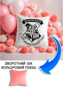 Подушка плюшева Мерч Крафт Дизайн з принтом Hogwarts 05 рожевий плюш квадратна 33х33 см