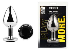 Анальна пробка з кристалом EGZO - Silver Round Plug Black size M Sex Aura